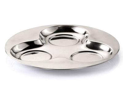 Round Stainless Steel Disc Tray, for Food Serving, Size : 27cm