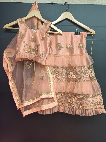 Chiffon Girls Lehenga Choli Set, Feature : Elegant Design, Stitched, Stone Work