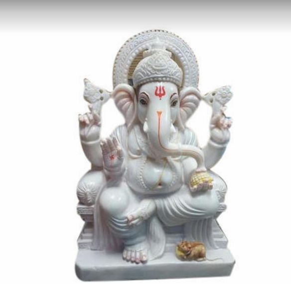 White Marble Lord Ganesha Statue - G. K. R. Marble And Handicraft ...