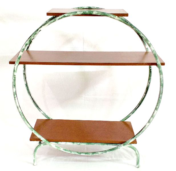 Round Powder Coated Iron Natural Wood Shelf, For Home Use, Hotels Use, Size : 61 X 25 X 63 Cm