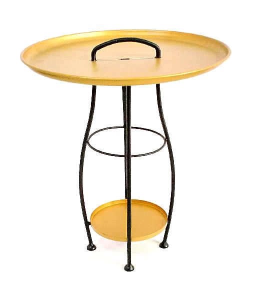 Round Gold Powder Coated Metal Side Table, for Home, Hotel, Size : 46 X 46 X 55 CM