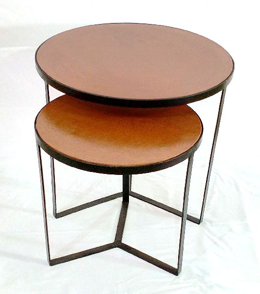 Round Black Powder Coated Metal Side Table S/2, for Home, Hotel