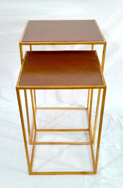 INDIA FURNITURE Gold Powder Coated Metal Square Side Table S/2, for Home, Hotel