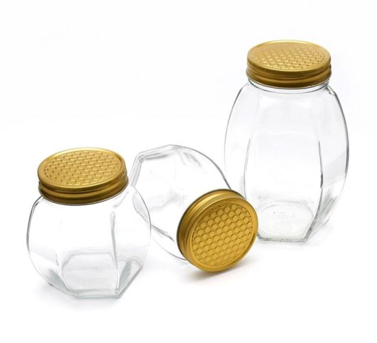 Polished Plain Glass 500g Hexagon Honey Jar, Cap Material : Aluminium