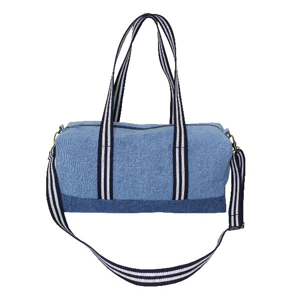 Denim Duffle Bag With Adjustable Shoulder Length Handle