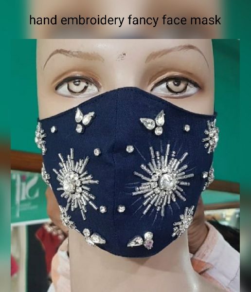 Cotton Hand Embroidery Face Mask, rope length : 7inch