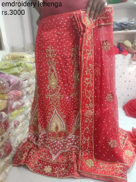 Embroidered Silk Red Bridal Lehenga, Feature : Comfortable