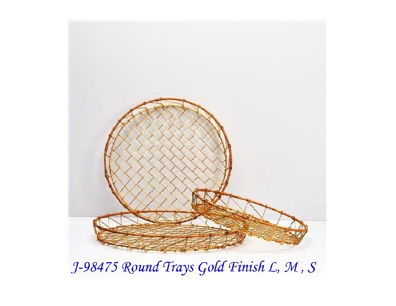 Metal Gold Finish Round Tray, for Food Serving, Feature : High Quality, Shiny Look