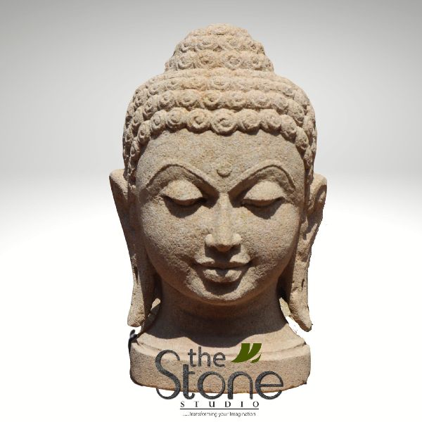 Stone Carved Unpolished Buddha Bust Sculpture, for Interior Decor, Gifting, Garden