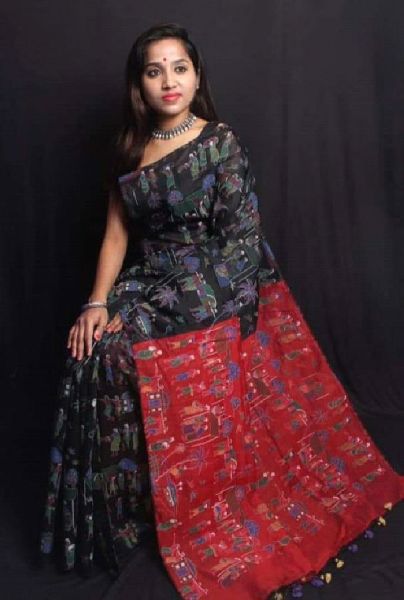 Madhubani Print Silk Cotton Saree, for Anti-Wrinkle, Shrink-Resistant, Best Quality Assure, Occasion : Festival Wear