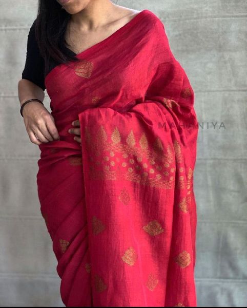 Organic Linen saree, for Shrink-Resistant, Best Quality Assure, Pattern : Printed