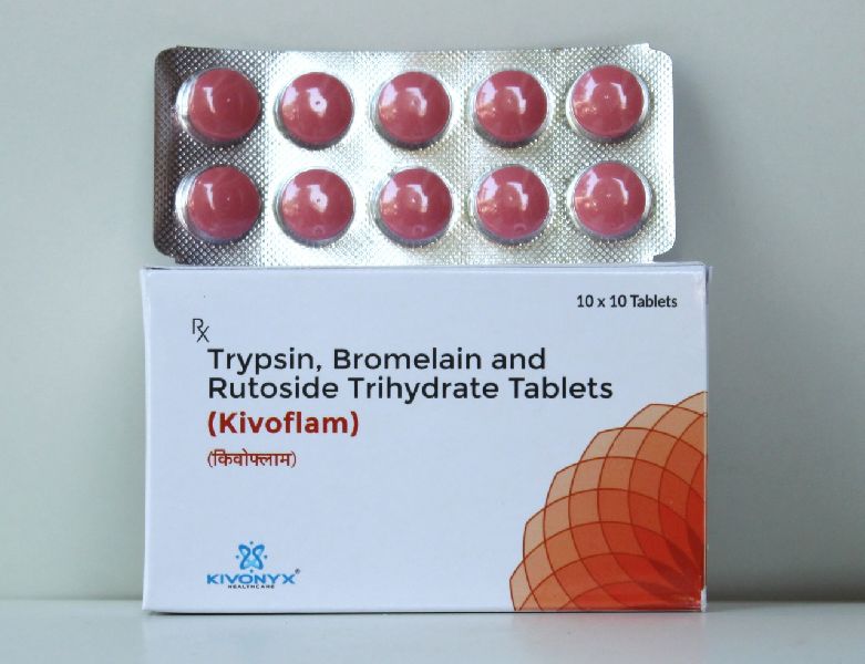 KIVOFLAM PVC BLISTER Trypsin Bromelain Tablet, for Body Pain Reliever, Clinical, Packaging Size : 100gm