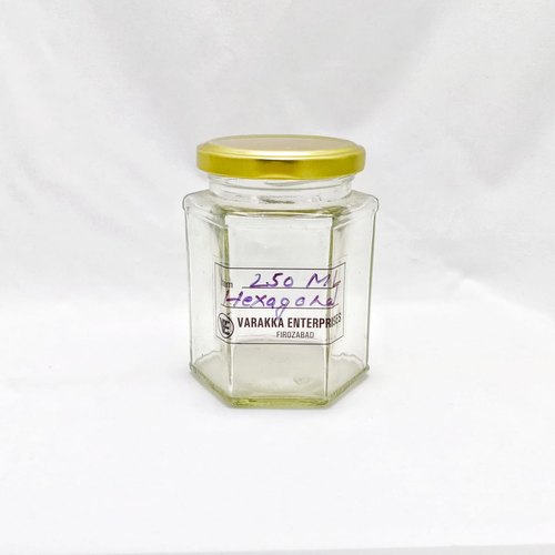 Varakka Enterprises 250ml Hexagonal Glass Jar, Color : Transparent