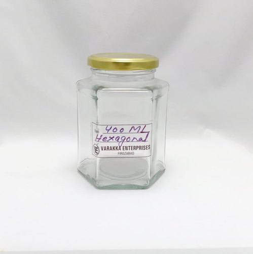 Varakka Enterprises 400ml Hexagonal Glass Jar, Color : Transparent