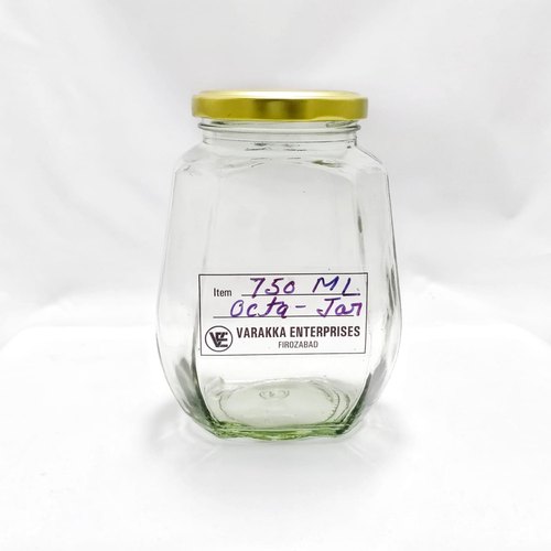Varakka Enterprises 750ml Octagonal Glass Jar, Color : Transparent