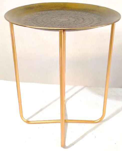 Round Gold Color Side Tray Table, for Home, Feature : Fine Finished