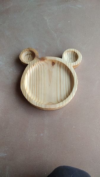 Round Polished Wooden Mickey Mouse Plate, for Serving Food, Pattern : Plain