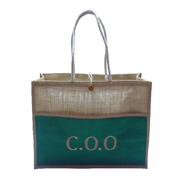 PP Laminated Jute Tote Bag With Front Pocket