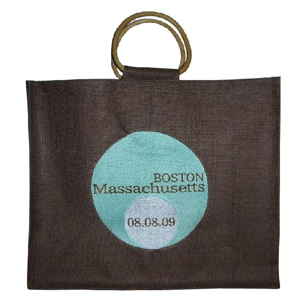 wooden cane handle embroidery jute promotional bag