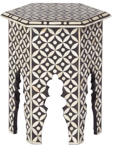 Bone Inlay Hexagon Black Side Table, Feature : Durable, Fine Finished
