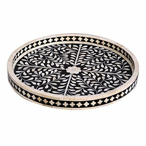 Polished Round Bone Inlay Tray, for Coffee, Serving Tea, Water