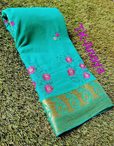 Designer embroidered chiffon saree
