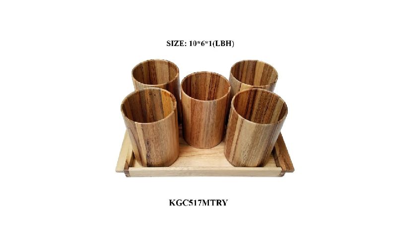 Wooden 5 Glass Set with Tray