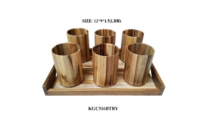 Wooden 6 Glass Set with Tray