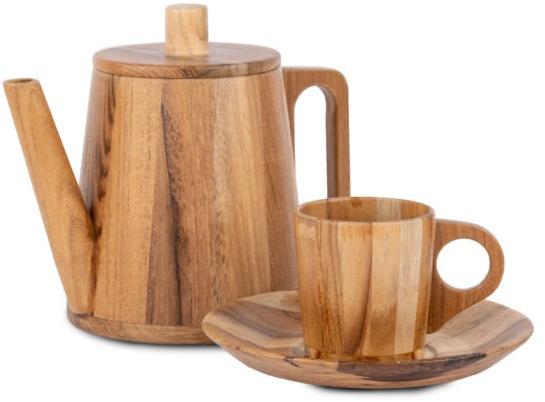 Cross Wooden Cup & Saucer Set with Kettle