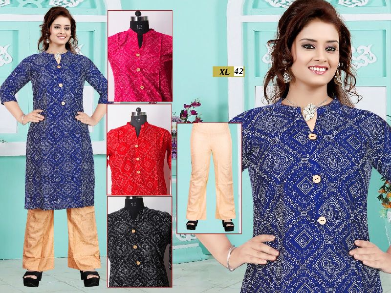 Checked Chiffon Fancy Kurti Palazzo Set, Size : M, XL