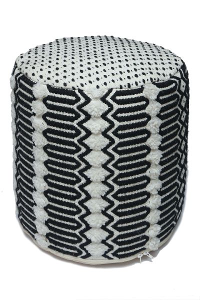 Handwoven Polyester and Cotton Pouf with Polystyrene Beads Filling