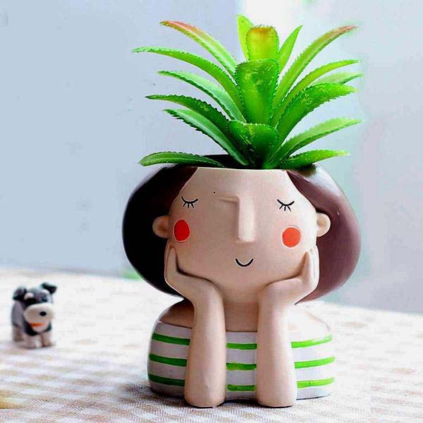 Cute Dreaming Girl Resin Flower Pot
