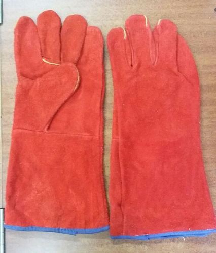 Leather Welding Hand Gloves, Color : Red