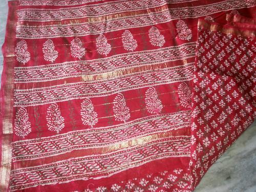 Bagru Hand Block Print Saree, Pattern : Printed