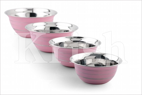 Coated Stainless Steel Colored Lip Bowl, Shape : Round