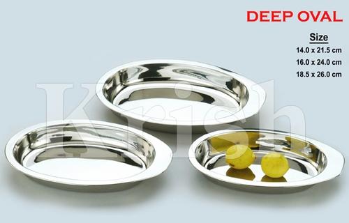 Steel Deep Oval Trendy Tray, for Serving, Pattern : Plain