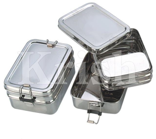 Rectangular Steel Polished Memphis Double Lunch Box, for Packing Food, Size : Multisize