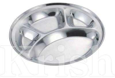 Stainless Steel Round Compartment Tray, for Food Serving, Hotel, Kitchen, Mess, Pattern : Plain