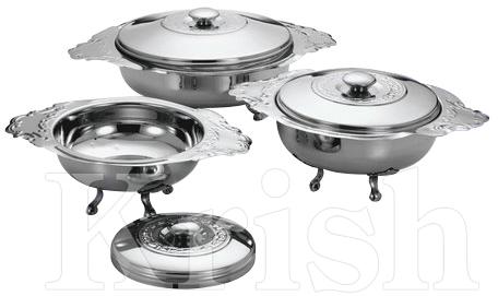 Stainless Steel Round Dolphin Dish, Pattern : Plain