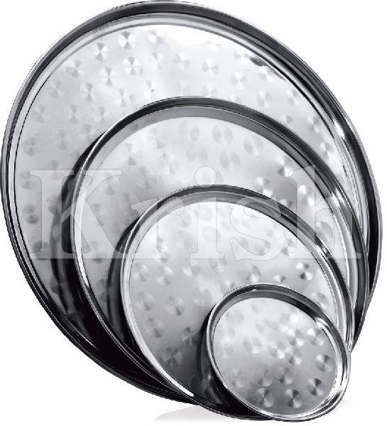 Stainless Steel Round Tray/Muslanani Khumcha, for Food Serving, Size : Multisize