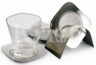 Rounded Square Coaster With Stan - 6 Pcs