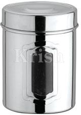 Non Polished Stainless Steel Side See through canister, for Packaging Use, Storage Use, Pattern : Plain