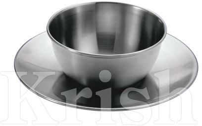 Round Coated Stainless Steel Soup Bowl with Plate, Pattern : Plain