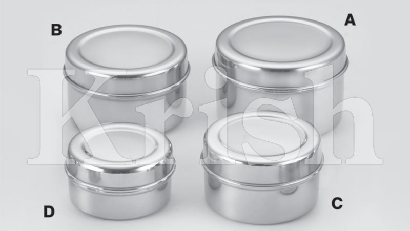 Round Polished Stainless Steel Spice Canister - Bedded, for Storage Use, Pattern : Plain