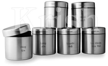 Round Polished Stainless Steel Spice Canister- Regal, for Storage Use, Pattern : Plain