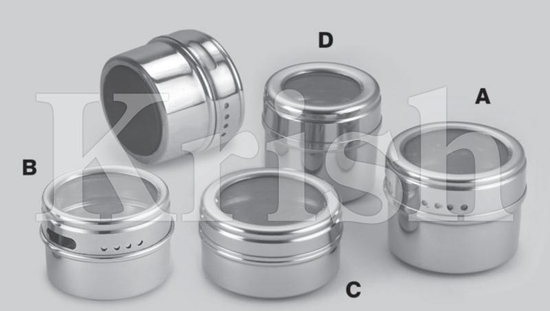 Round Polished Stainless Steel Spice Canisters- Magnetic Base, for Storage Use, Pattern : Plain
