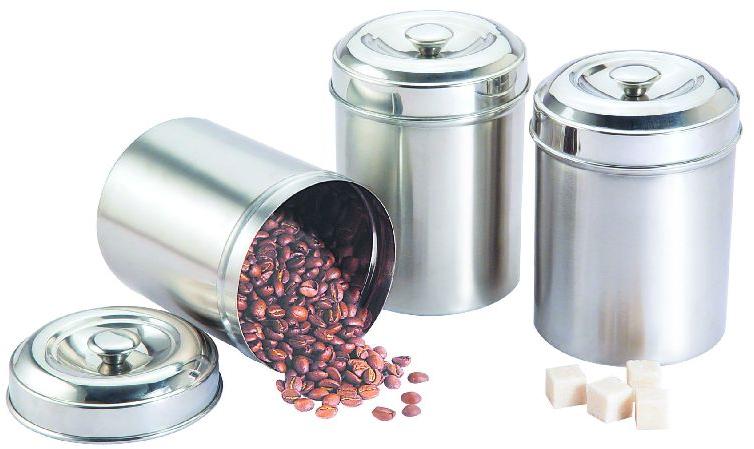 Polished Stainless Steel Regular Canister with Knobs, for Packaging Use, Storage Use, Pattern : Plain