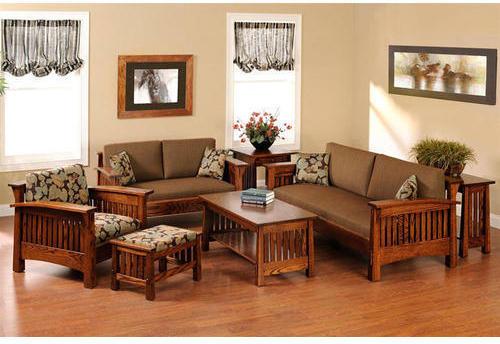Brown Teak Wood Sofa Set