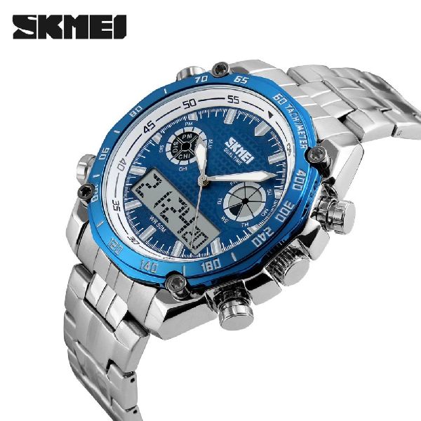 Jmv Designer Studio Present By 1204 Blue Stainless Steel Chronograph Analog Digital Analog-Digital Watch - For Men