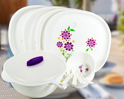  Plastic printed dinner set, Shape : Round